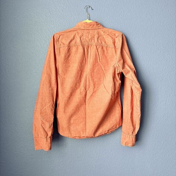 Mens Hollister Button Up Shirt Red/Pink Solid Long Sleeve 100% Cotton 00s Preppy - Picture 2 of 7